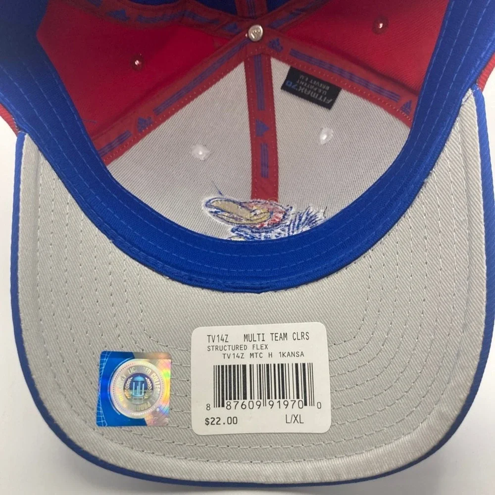 NWT‎ Adidas Kansas University KU Jayhawk Cap L/XL Multi Color Structured Flex